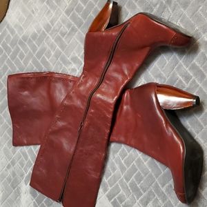 FANYLROBIN knee high leather boots burgundy/dark red size 6.5